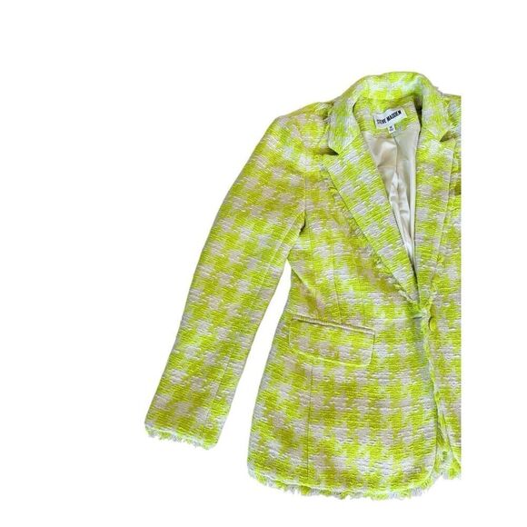 Steve Madden Harlow Womens Acid Lime Houndstooth Tweed Blazer Jacket Medium - Picture 9 of 10